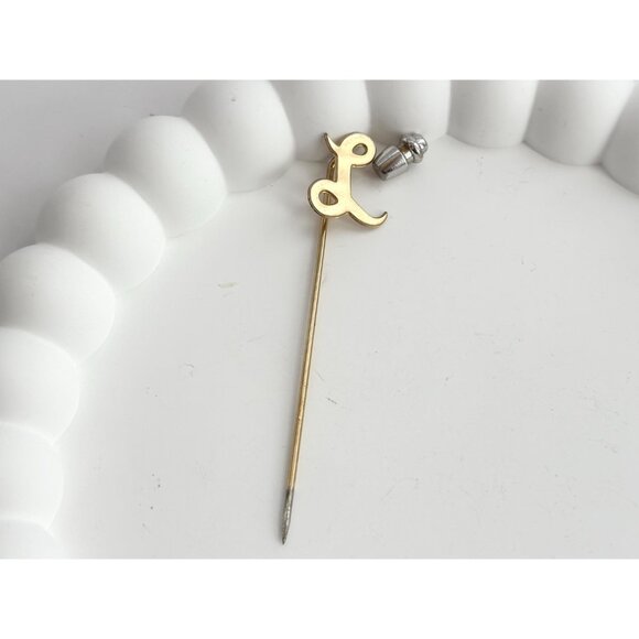 Letter "L" Scripted Monogrammed Vintage Gold Colored Stick Pin - Picture 8 of 8